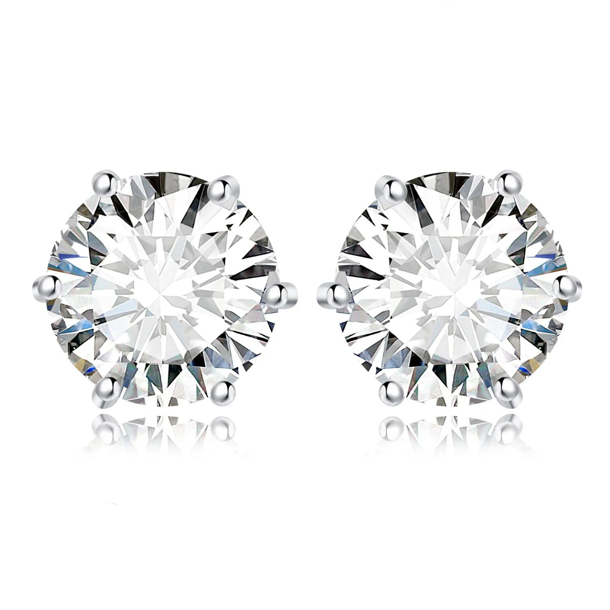 Round Moissanite Solitaire Stud Earrings in Three Metal Finishes