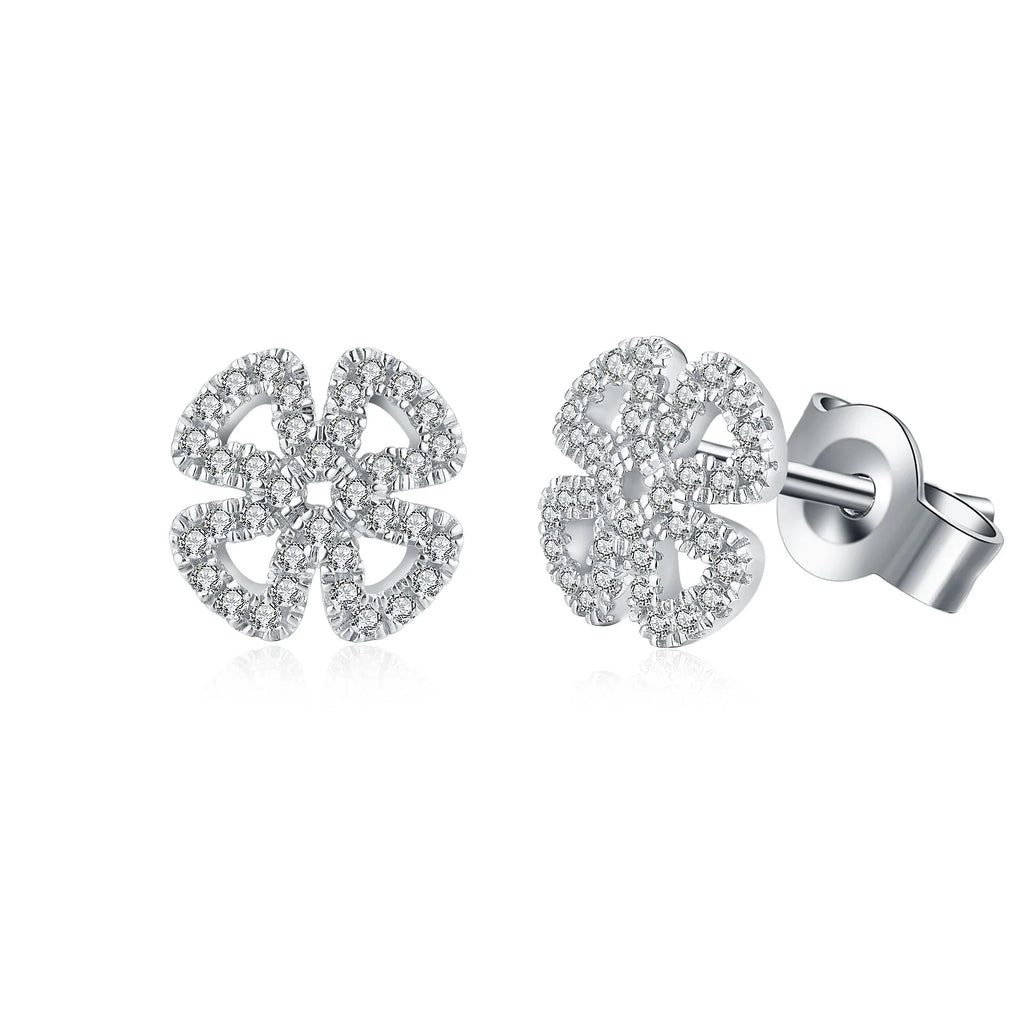 Open Flower Moissanite Stud Earrings in Sterling Silver