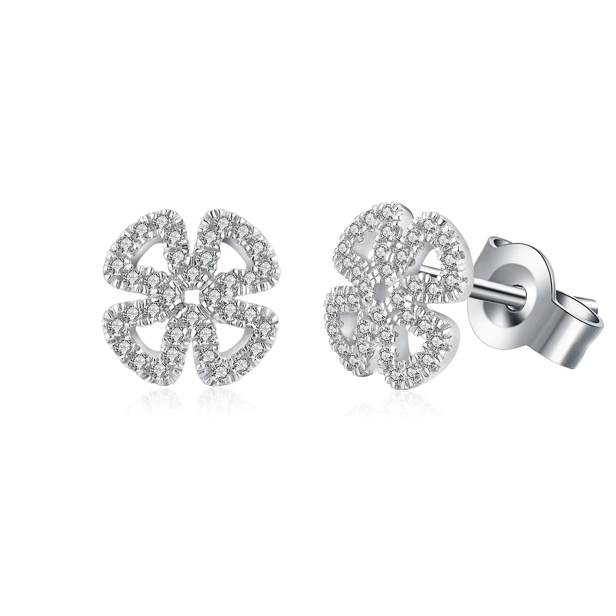 Open Flower Moissanite Stud Earrings in Sterling Silver