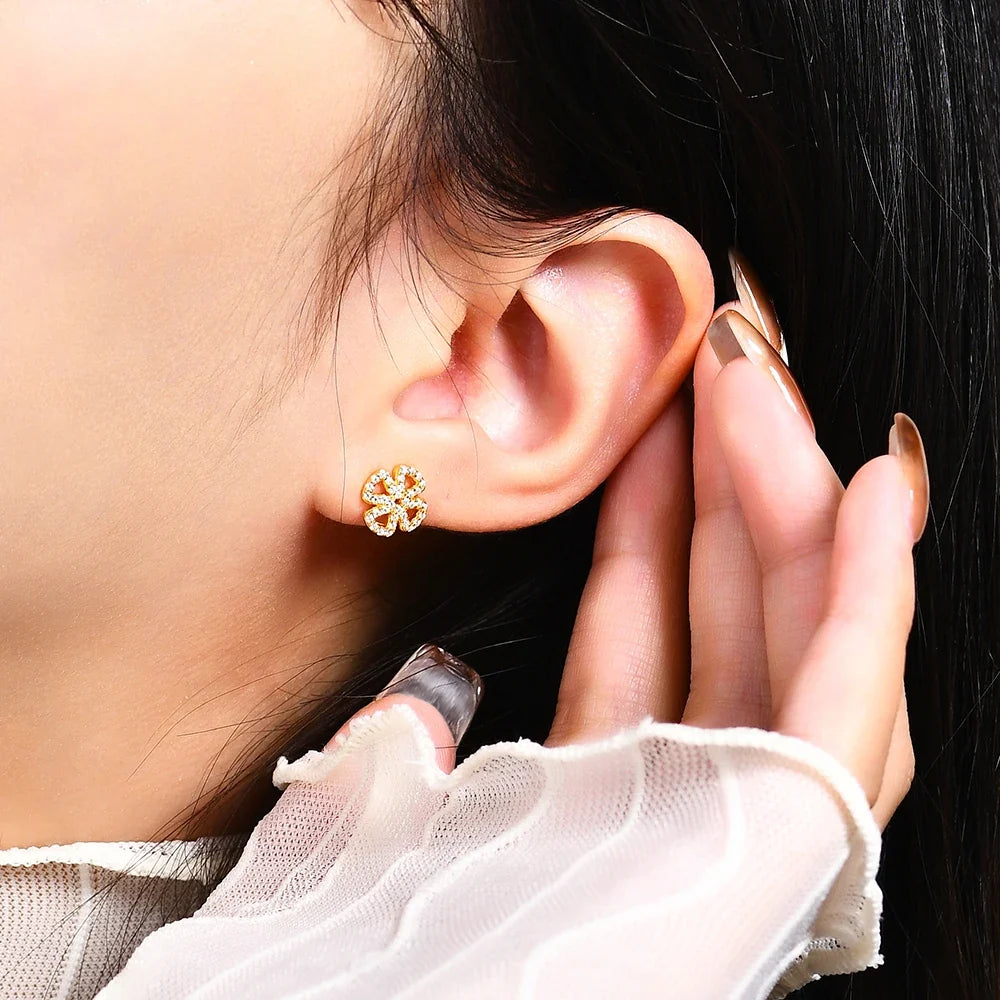 Open Flower Moissanite Stud Earrings in Sterling Silver