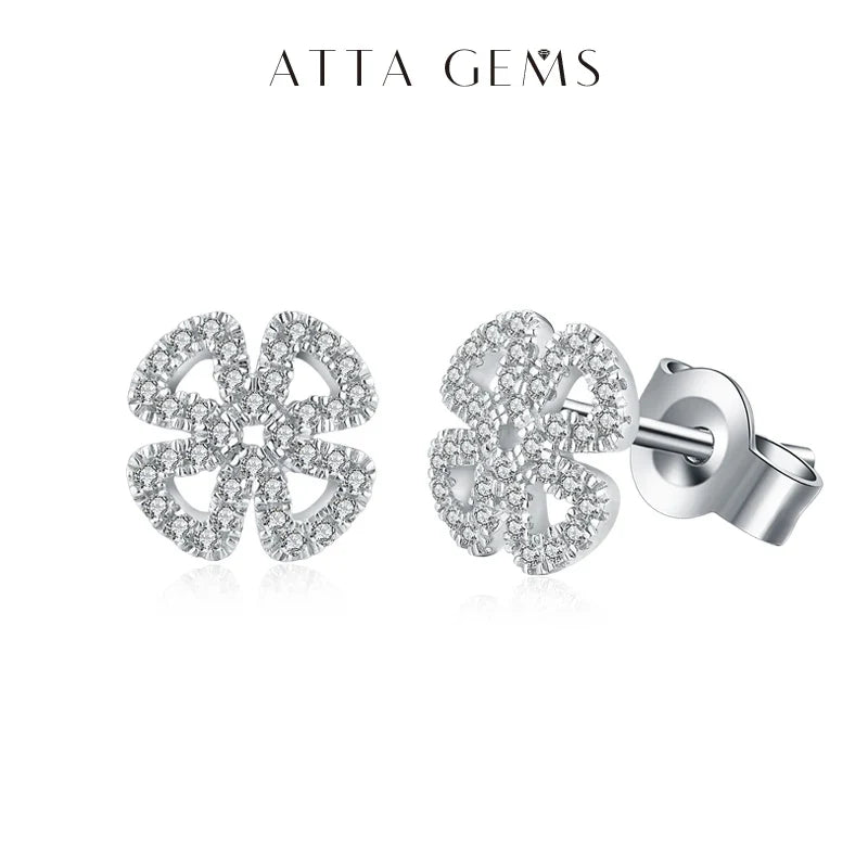 Open Flower Moissanite Stud Earrings in Sterling Silver