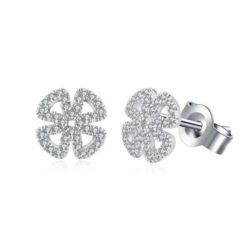 Open Flower Moissanite Stud Earrings in Sterling Silver
