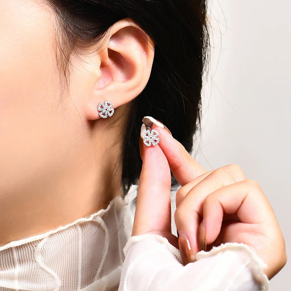 Open Flower Moissanite Stud Earrings in Sterling Silver