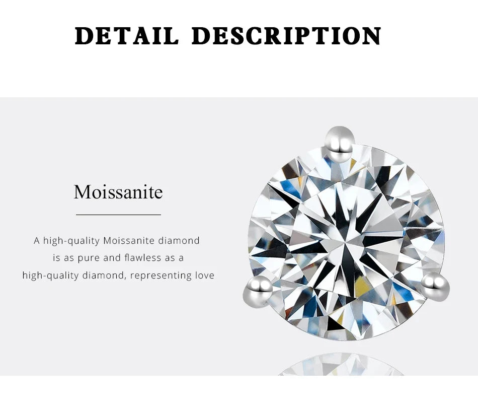 Three-Prong Round Moissanite Stud Earrings in Silver