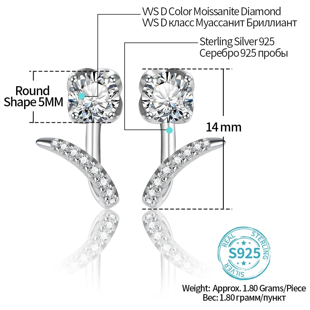 Moissanite V-Shaped Ear Jacket Earrings in Sterling Silver