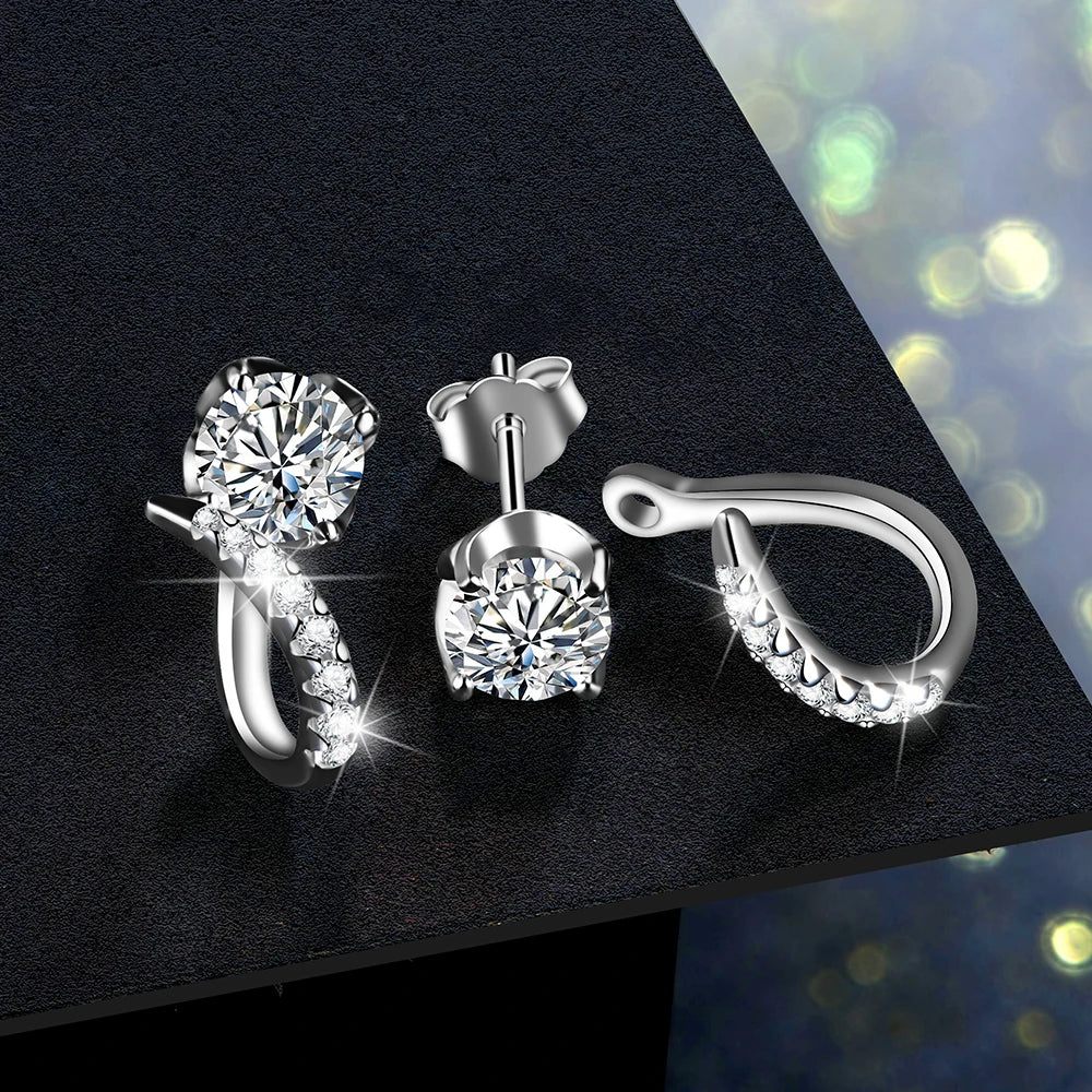 Moissanite V-Shaped Ear Jacket Earrings in Sterling Silver