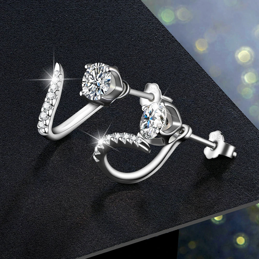 Moissanite V-Shaped Ear Jacket Earrings in Sterling Silver