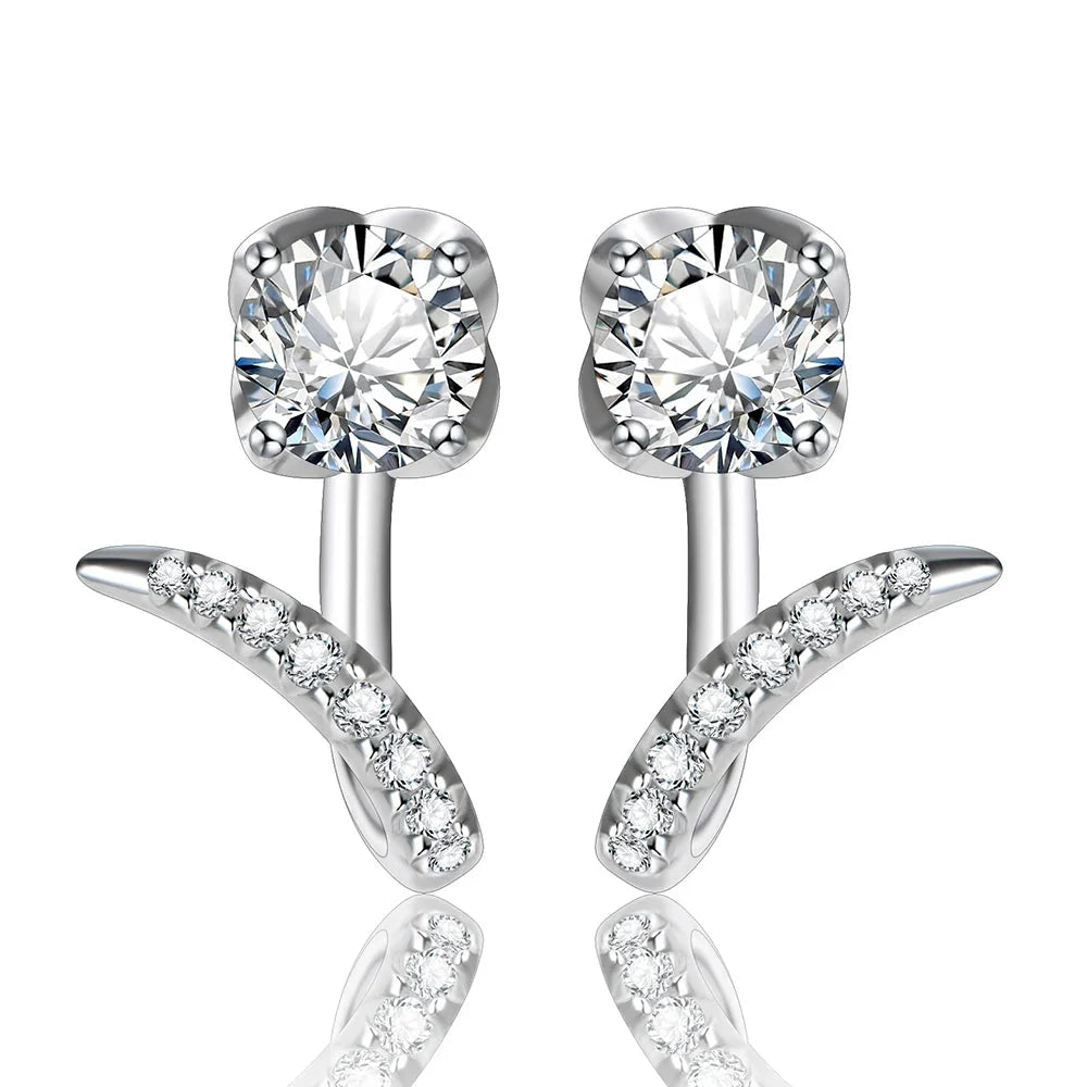 Moissanite V-Shaped Ear Jacket Earrings in Sterling Silver