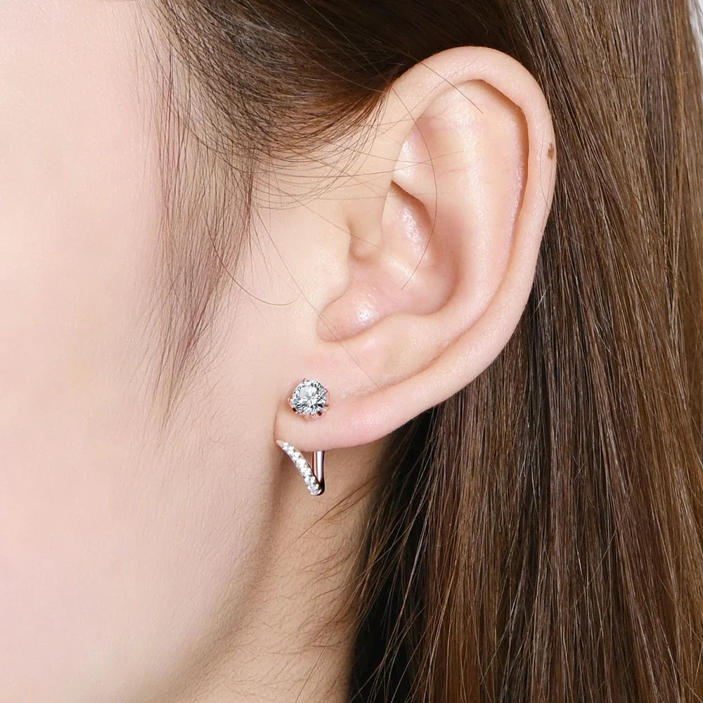 Moissanite V-Shaped Ear Jacket Earrings in Sterling Silver