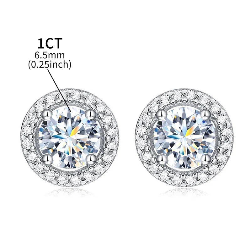Round Halo Moissanite Stud Earrings in 925 Sterling Silver