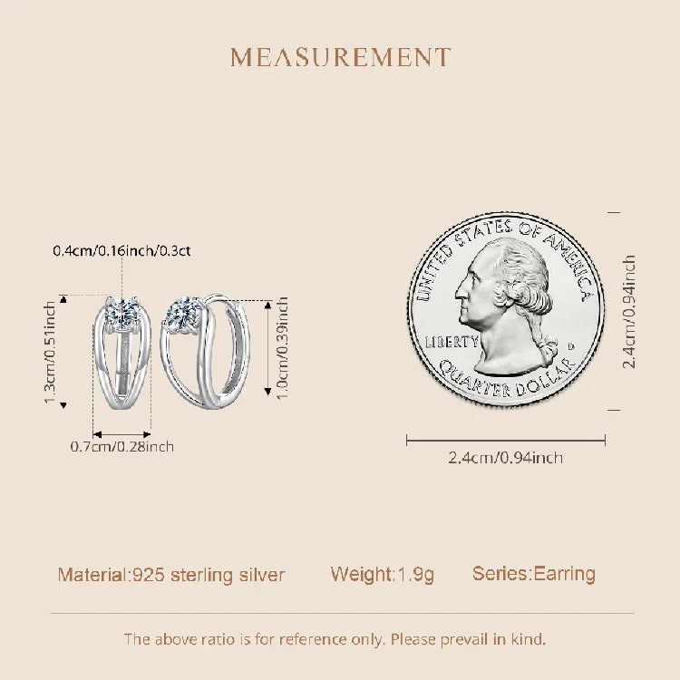 Double-Row Moissanite Huggie Hoop Earrings in Silver