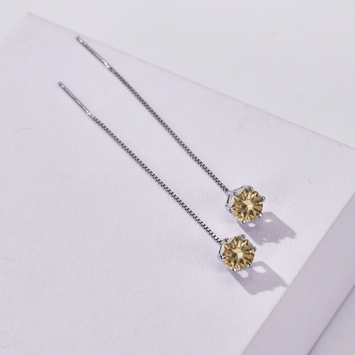 Colored Moissanite Chain Threader Earrings in Sterling Silver
