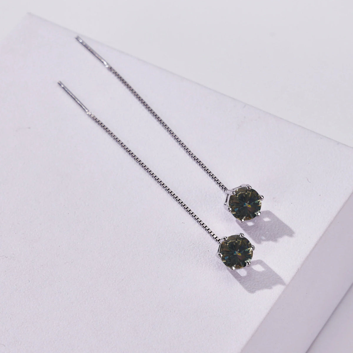Colored Moissanite Chain Threader Earrings in Sterling Silver