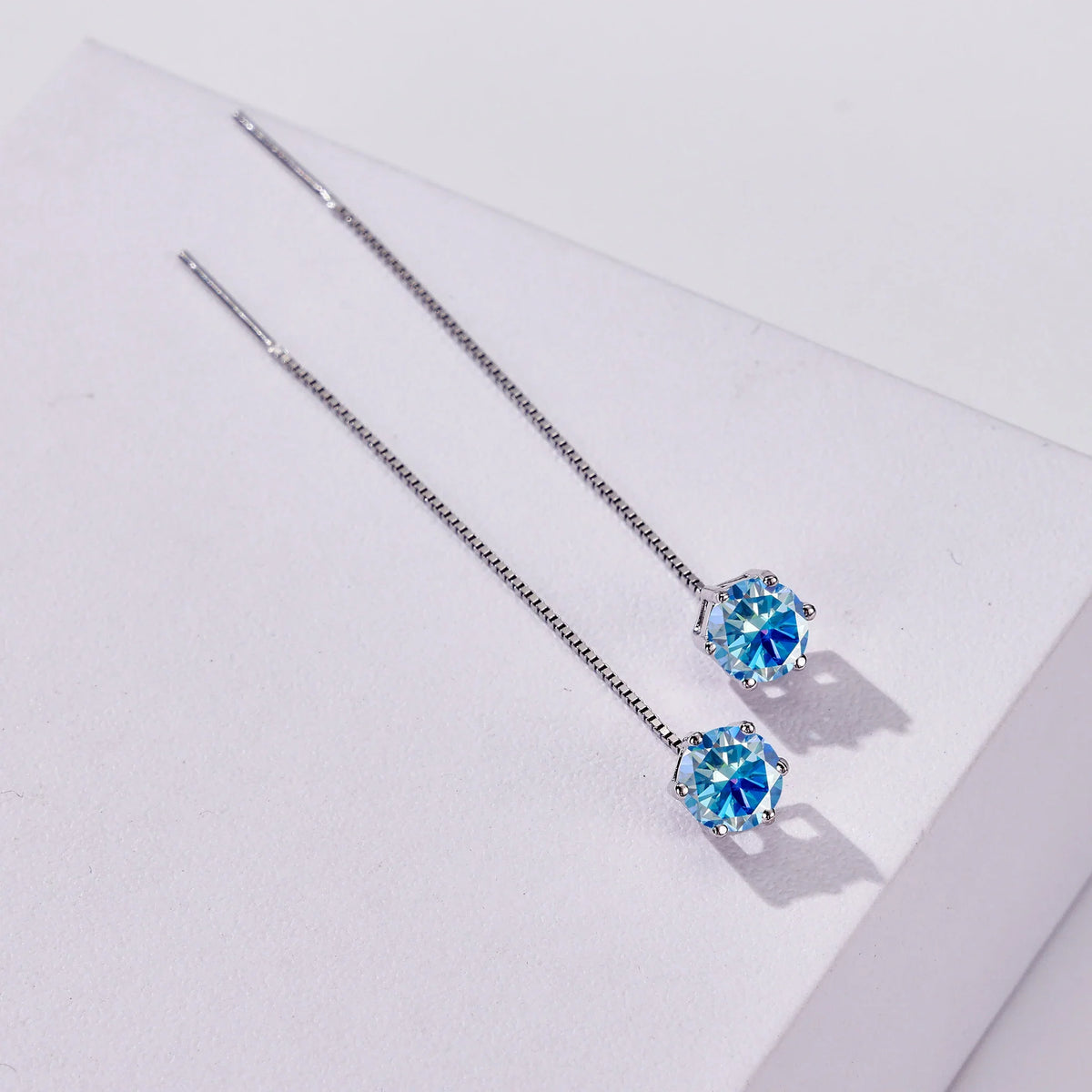 Colored Moissanite Chain Threader Earrings in Sterling Silver