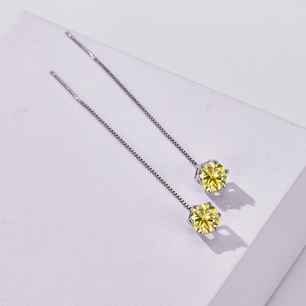 Colored Moissanite Chain Threader Earrings in Sterling Silver