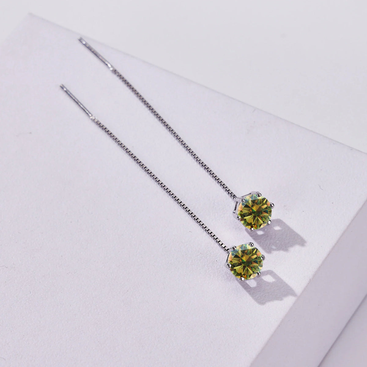 Colored Moissanite Chain Threader Earrings in Sterling Silver