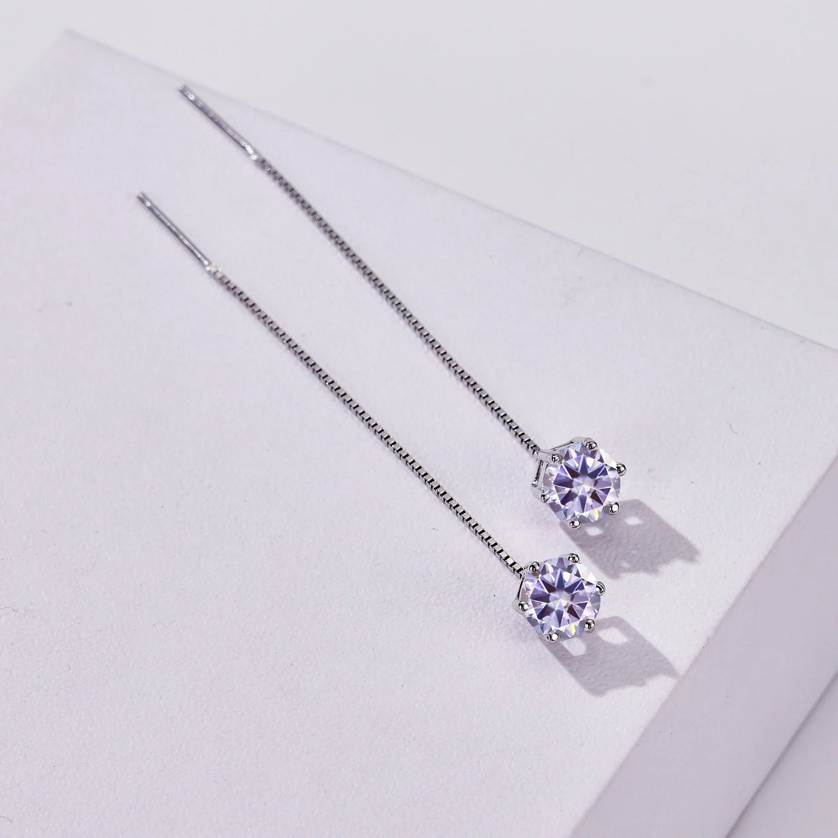 Colored Moissanite Chain Threader Earrings in Sterling Silver