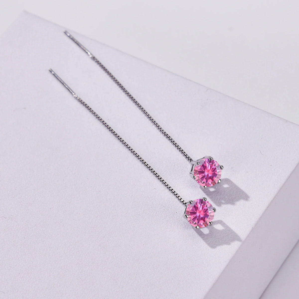 Colored Moissanite Chain Threader Earrings in Sterling Silver