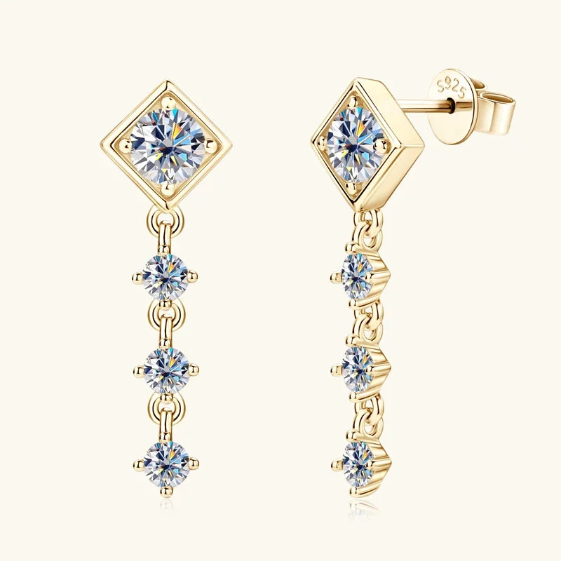 Geometric Moissanite Chain Drop Earrings in Sterling Silver