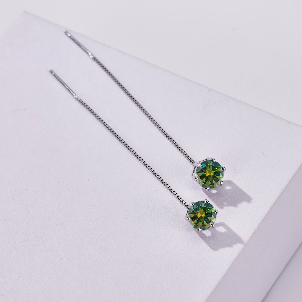 Colored Moissanite Chain Threader Earrings in Sterling Silver