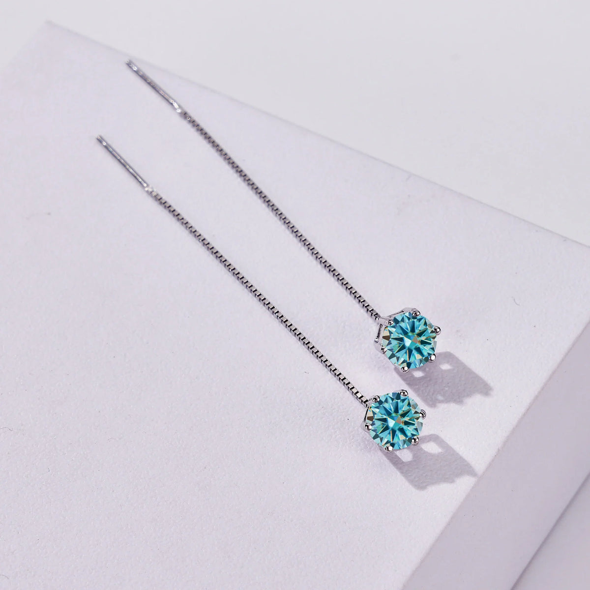 Colored Moissanite Chain Threader Earrings in Sterling Silver