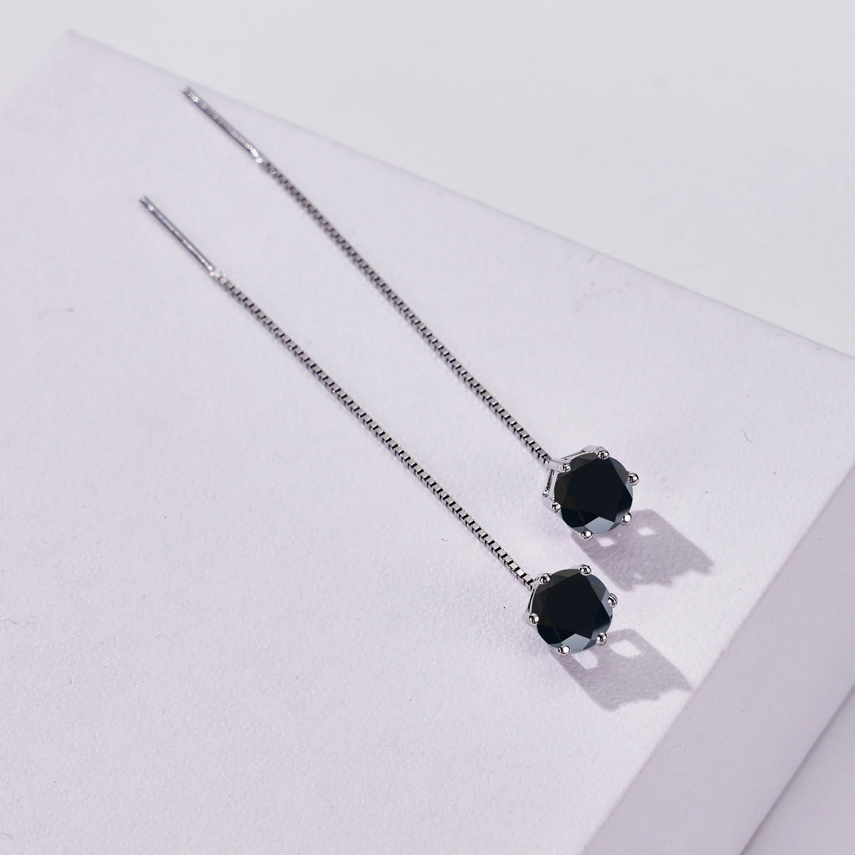 Colored Moissanite Chain Threader Earrings in Sterling Silver