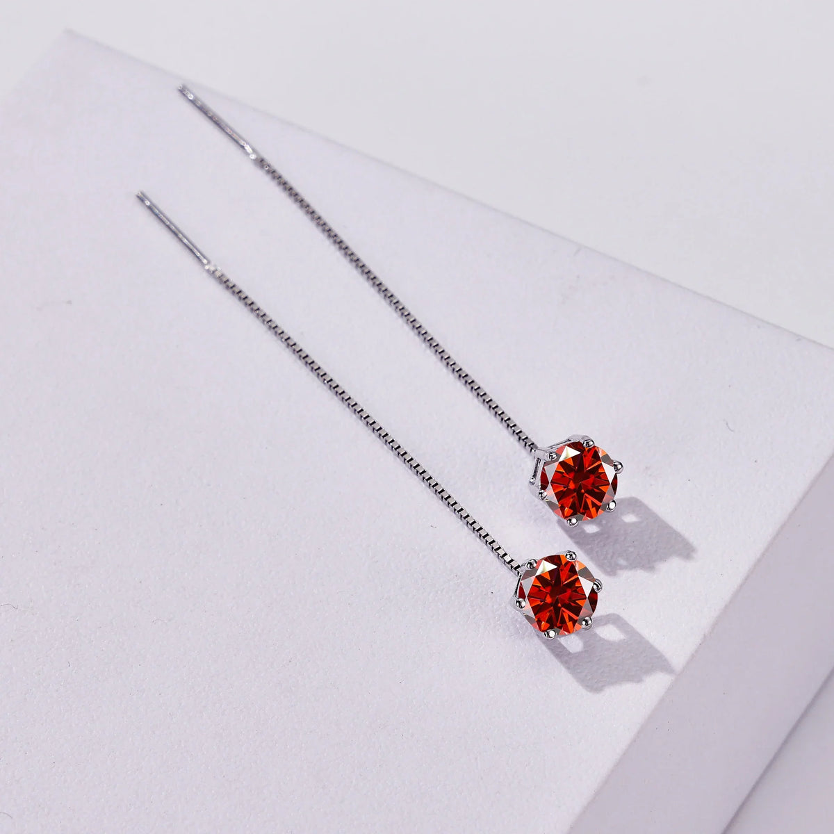 Colored Moissanite Chain Threader Earrings in Sterling Silver