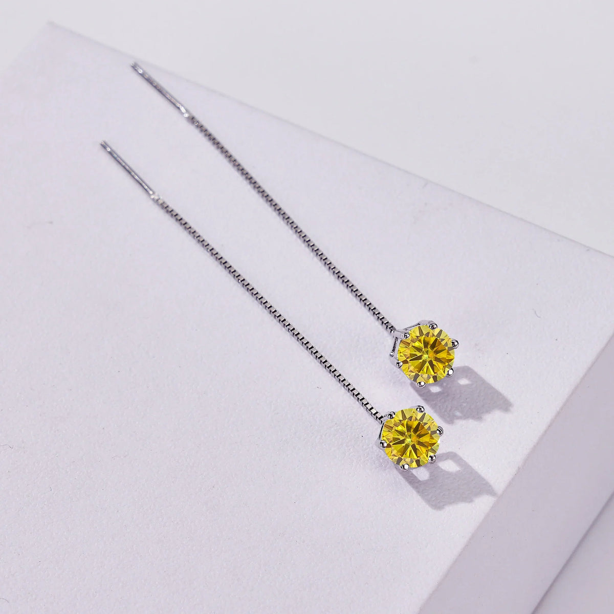 Colored Moissanite Chain Threader Earrings in Sterling Silver