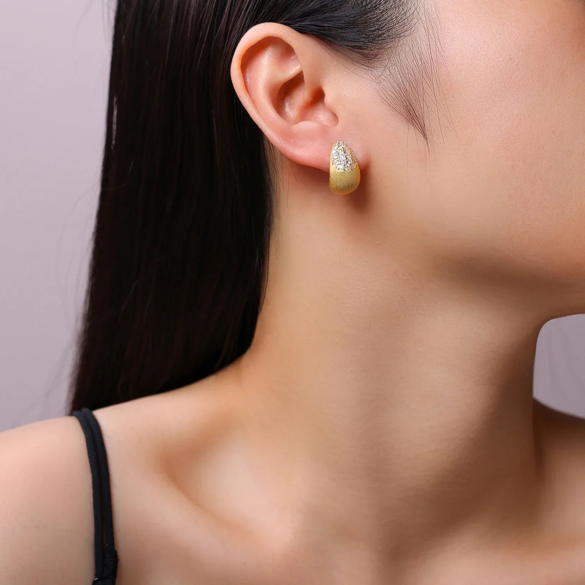 Brushed Gold-Tone Moissanite J-Hoop Earrings