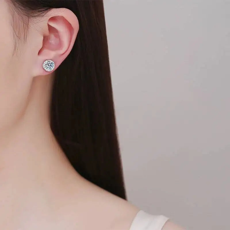Round Halo Magnetic Moissanite Earrings in Sterling Silver