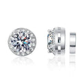 Round Halo Magnetic Moissanite Earrings in Sterling Silver