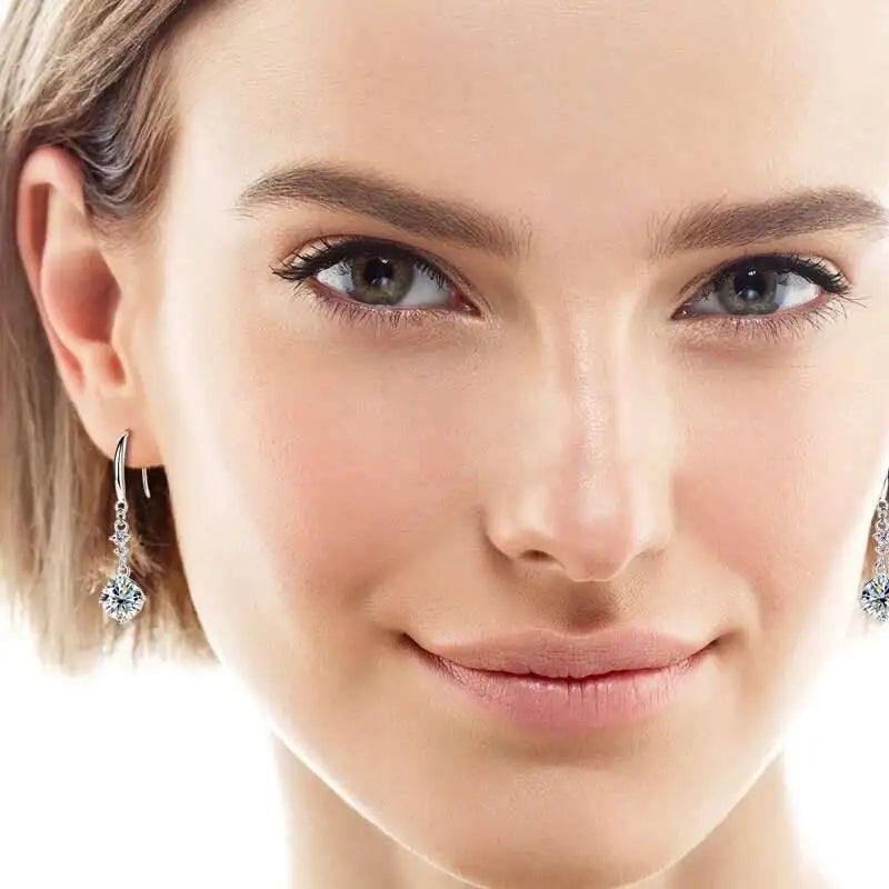 Colorful Moissanite Hook Drop Earrings in Sterling Silver