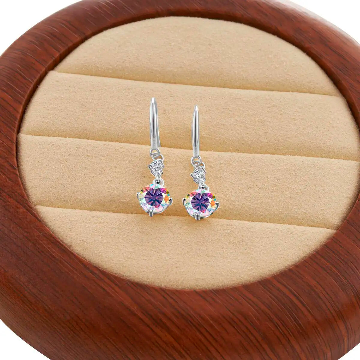 Colorful Moissanite Hook Drop Earrings in Sterling Silver