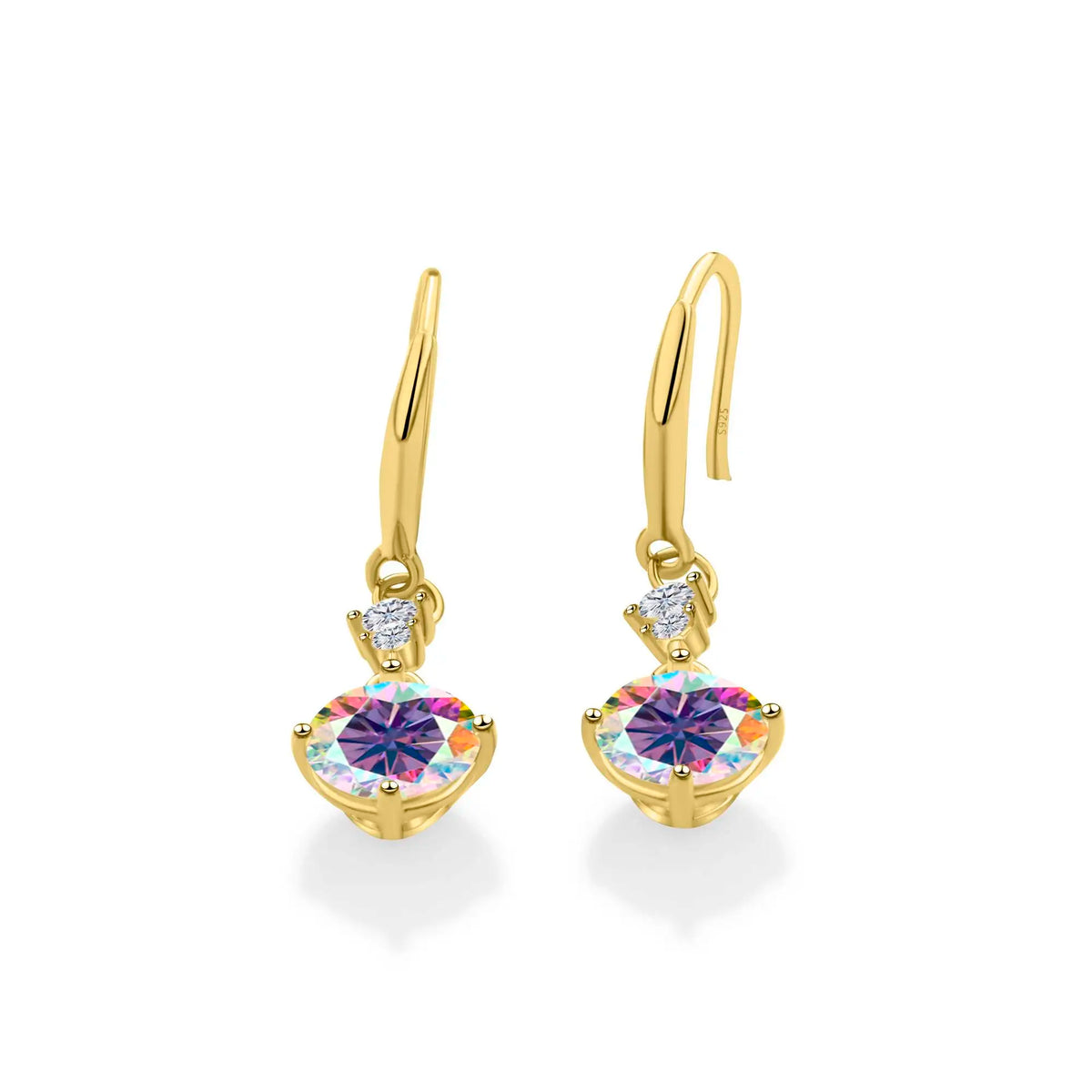Colorful Moissanite Hook Drop Earrings in Sterling Silver