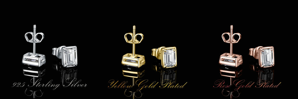 Emerald-Cut Moissanite Stud Earrings in Sterling Silver