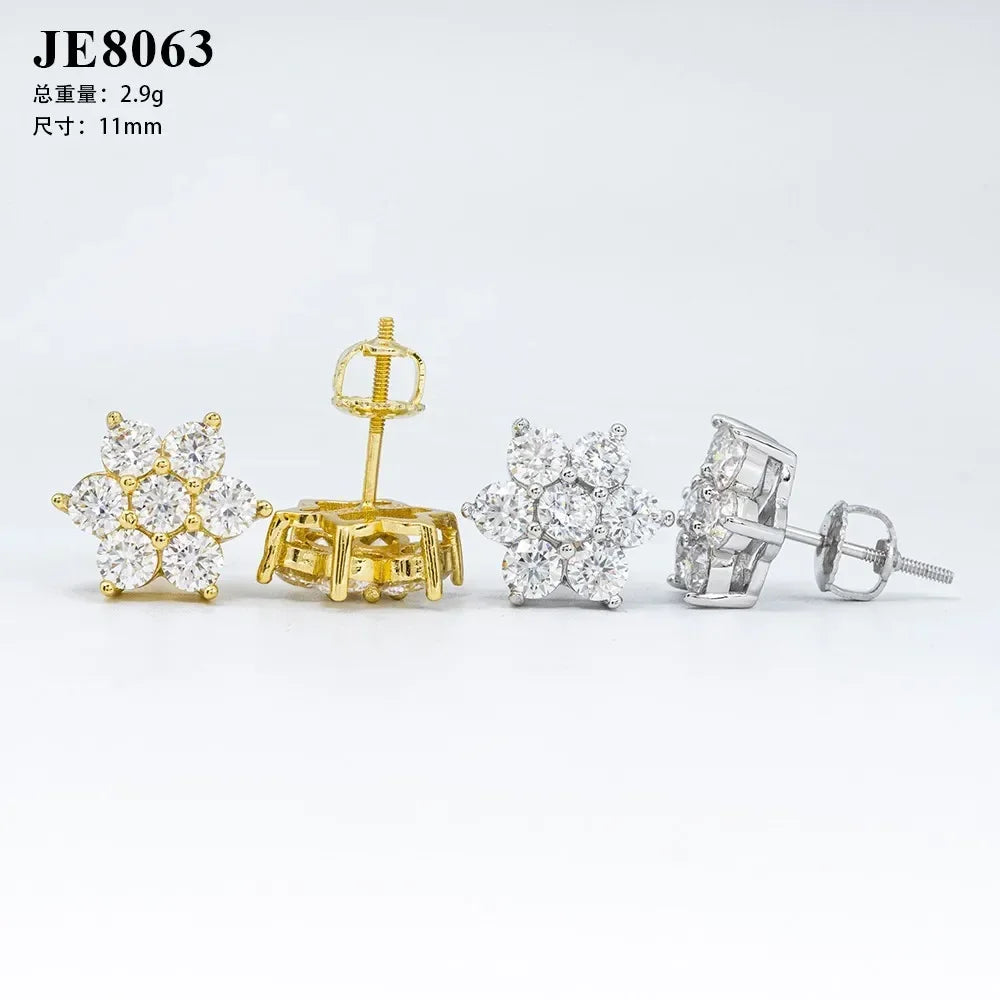 Seven-Stone Flower Moissanite Cluster Stud Earrings