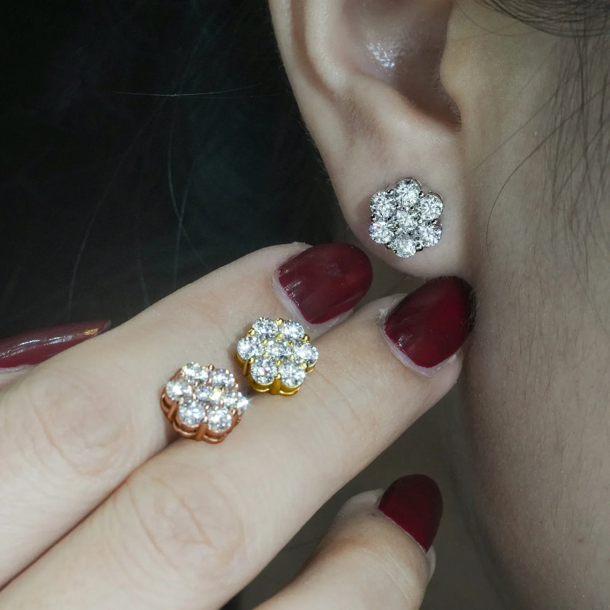 Seven-Stone Flower Moissanite Cluster Stud Earrings