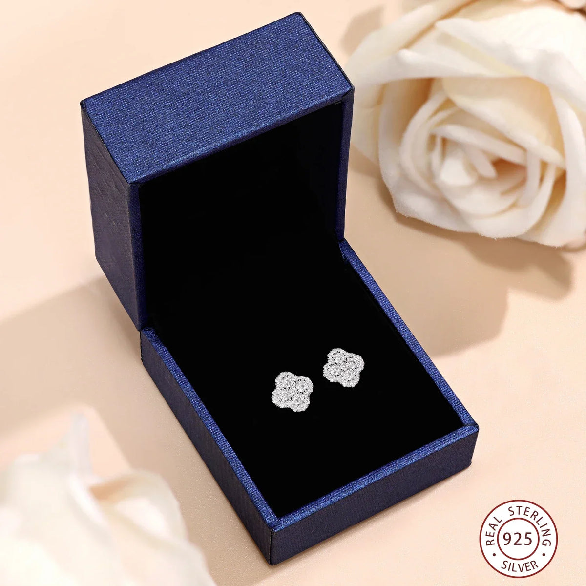 Clover Cluster Moissanite Stud Earrings in Sterling Silver