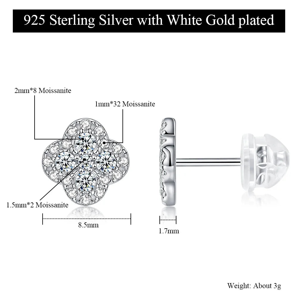 Clover Cluster Moissanite Stud Earrings in Sterling Silver