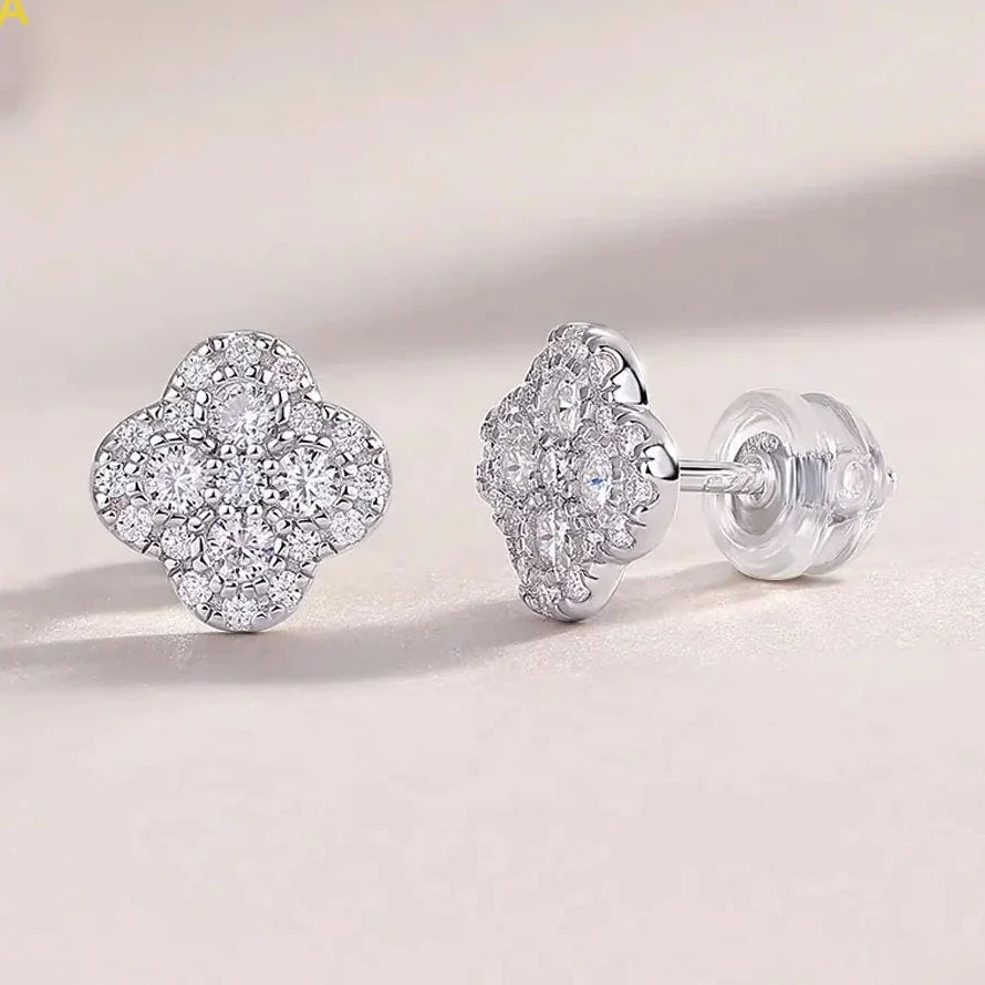Clover Cluster Moissanite Stud Earrings in Sterling Silver
