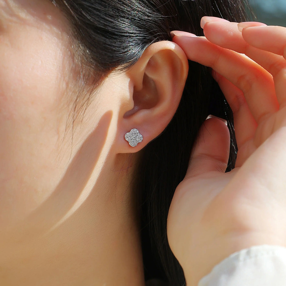 Clover Cluster Moissanite Stud Earrings in Sterling Silver