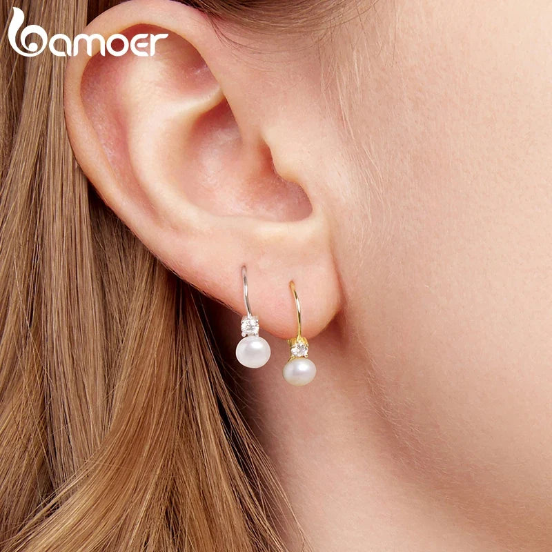 Freshwater Pearl & Moissanite Leverback Earrings