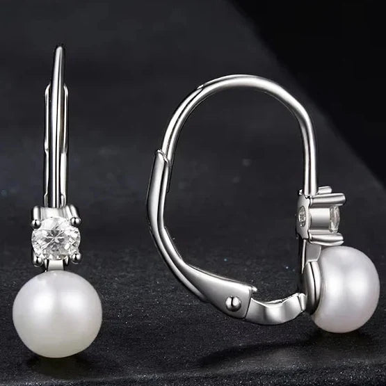 Freshwater Pearl & Moissanite Leverback Earrings