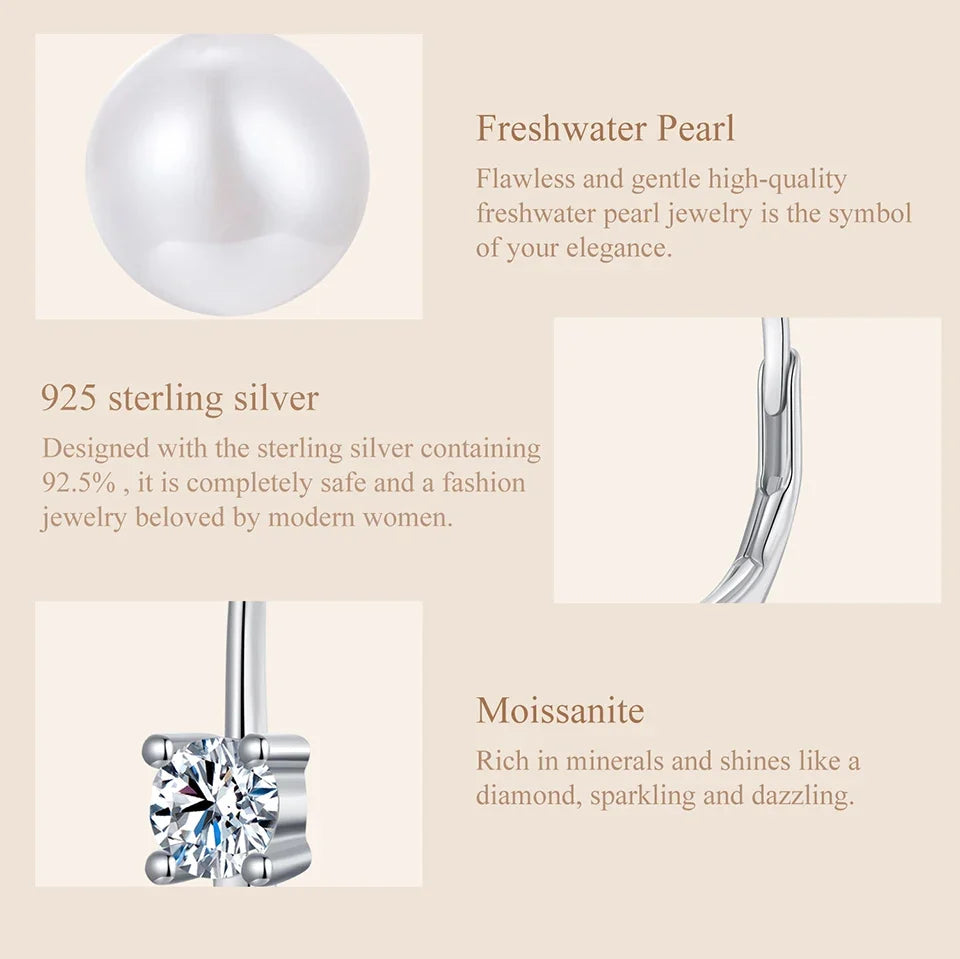 Freshwater Pearl & Moissanite Leverback Earrings