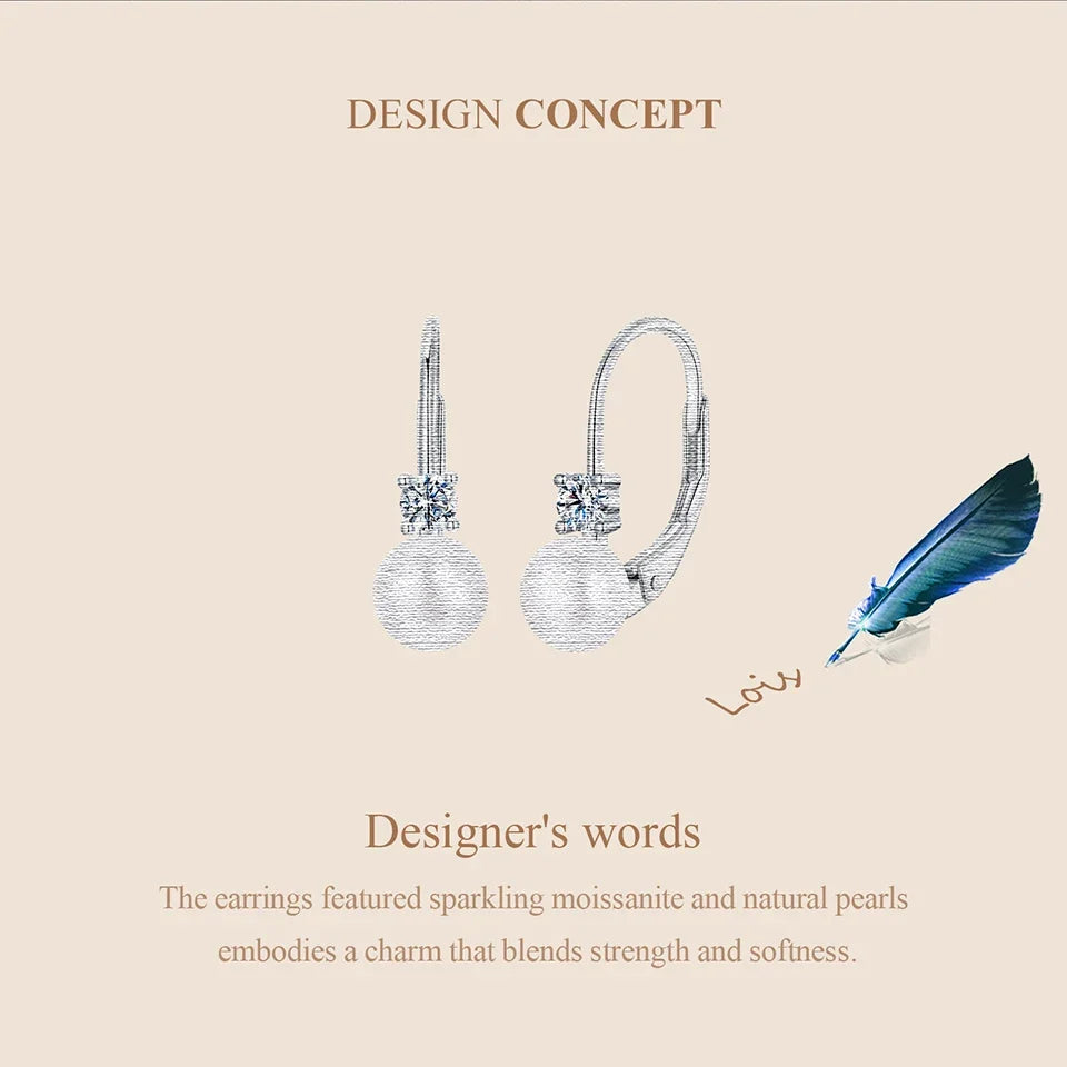 Freshwater Pearl & Moissanite Leverback Earrings