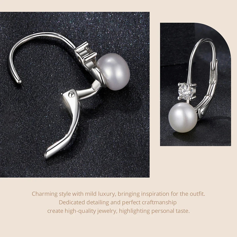 Freshwater Pearl & Moissanite Leverback Earrings