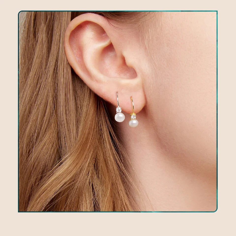 Freshwater Pearl & Moissanite Leverback Earrings