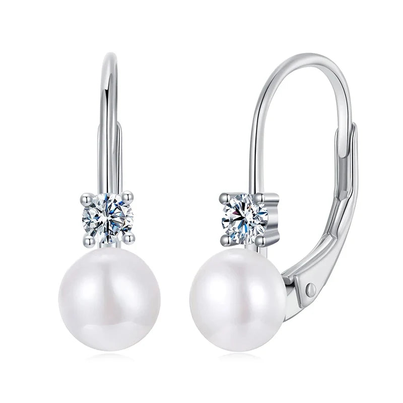 Freshwater Pearl & Moissanite Leverback Earrings