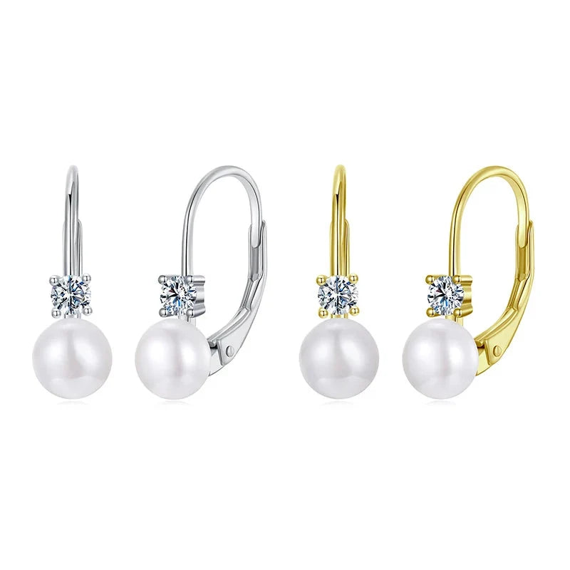 Freshwater Pearl & Moissanite Leverback Earrings