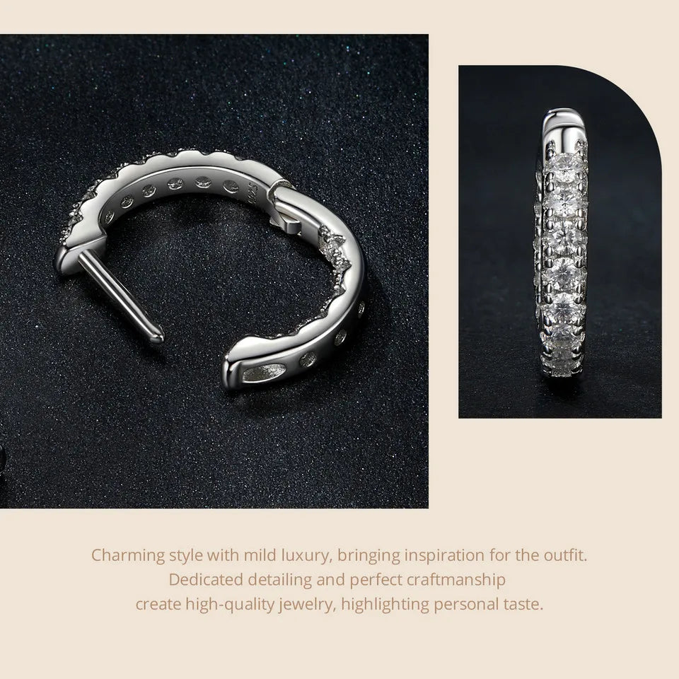 Moissanite Huggie Hoop Earrings in Sterling Silver